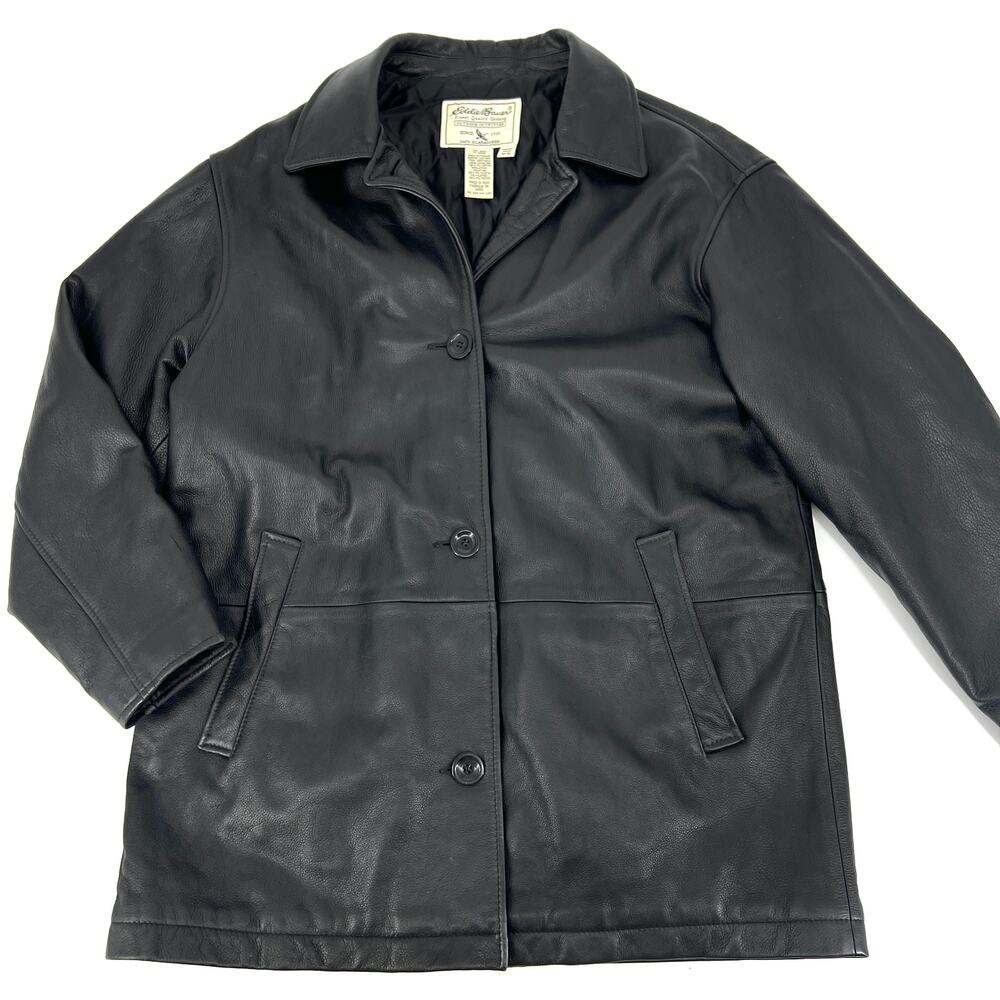 Eddie Bauer Womens Vintage Leather Trench Coat Insulated Lined Size M